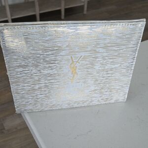 Brand New YSL Pouch Clutch Bag  Gold  Snsp Closure Pouch 8 1/2 × 6 In